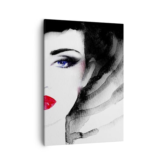 Obraz na płótnie - Odpycha i przyzywa - 50x70cm - Twarz Kobiety Czerwone Usta Niebieskie Oczy - Nowoczesny Canvas obraz do salonu do sypialni ARTTOR ARTTOR