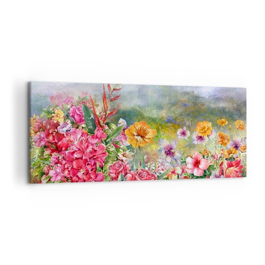 Obraz na płótnie - Ogród, który oszalał - 120x50cm - Kwiaty Ogród Natura - Nowoczesny obraz na ścianę do salonu do sypialni ARTTOR ARTTOR