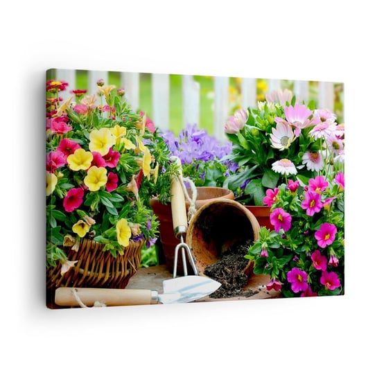 Obraz na płótnie - Ogródek Zosi - 70x50cm - Kwiaty Ogród Bukiet Kwiatów - Nowoczesny Canvas obraz do salonu do sypialni ARTTOR ARTTOR