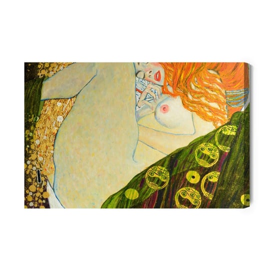 Obraz Na Płótnie Oil On Canvas. Oil Painting. Gold Leaf. Beautiful Red Hair Girl. Based On Painting Danae. G. Klimt 100x70 NC Inna marka