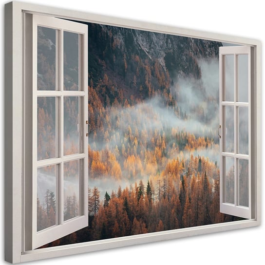Obraz na płótnie, Okno jesienna mgła w górach - 100x70 Inna marka