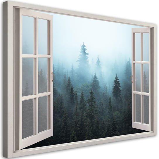Obraz na płótnie, Okno widok Las we mgle natura - 90x60 Inna marka