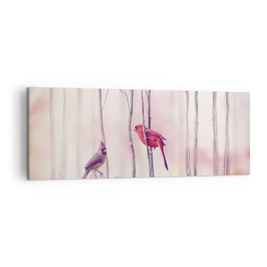 Obraz na płótnie - Opowieść różowego lasu - 140x50cm - Ptak Natura Las - Nowoczesny Canvas obraz do salonu do sypialni ARTTOR ARTTOR