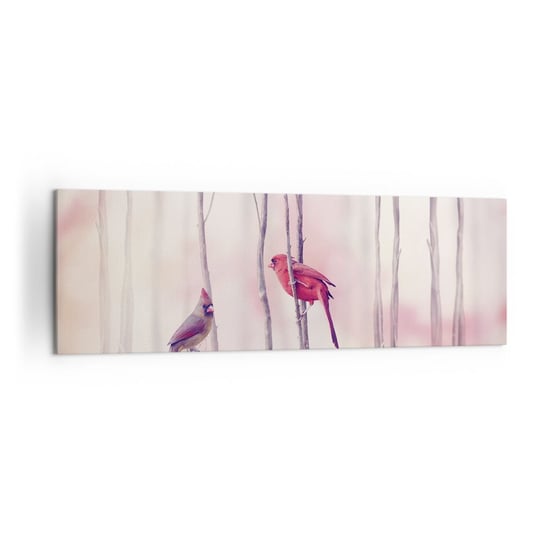 Obraz na płótnie - Opowieść różowego lasu - 160x50cm - Ptak Natura Las - Nowoczesny foto obraz w ramie do salonu do sypialni ARTTOR ARTTOR