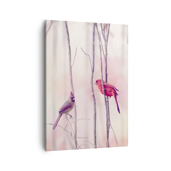 Obraz na płótnie - Opowieść różowego lasu - 50x70cm - Ptak Natura Las - Nowoczesny Canvas obraz do salonu do sypialni ARTTOR ARTTOR