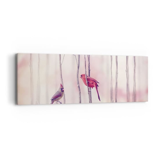 Obraz na płótnie - Opowieść różowego lasu - 90x30cm - Ptak Natura Las - Nowoczesny Canvas obraz do salonu do sypialni ARTTOR ARTTOR