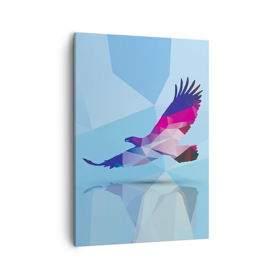 Obraz na płótnie - Orzeł w liliowym krysztale - 50x70cm - Ptak Orzeł Figura Geometryczna - Nowoczesny Canvas obraz do salonu do sypialni ARTTOR ARTTOR