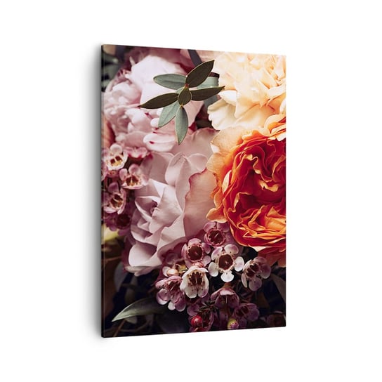 Obraz na płótnie - Otulone pięknem - 50x70cm - Kwiaty Bukiet Kwiatów Róża - Nowoczesny Canvas obraz do salonu do sypialni ARTTOR ARTTOR