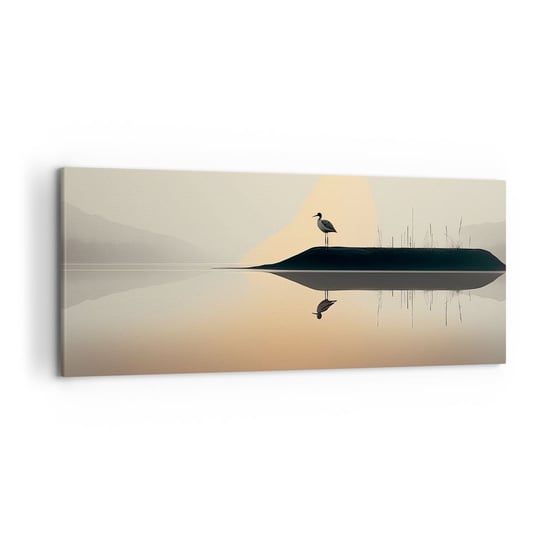 Obraz na płótnie - Pan na jeziorze - 120x50cm - Ptak Pejzaż Minimalizm - Nowoczesny obraz na ścianę do salonu do sypialni ARTTOR ARTTOR