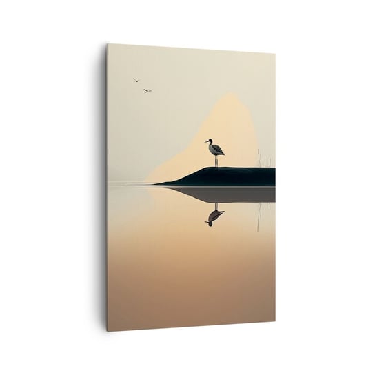 Obraz na płótnie - Pan na jeziorze - 80x120cm - Ptak Pejzaż Minimalizm - Nowoczesny obraz na ścianę do salonu do sypialni ARTTOR ARTTOR