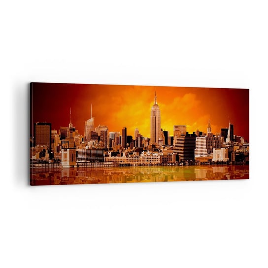 Obraz na płótnie - Panorama wielkomiejska w żólci i brązie - 100x40cm - Nowy Jork Architektura Miasto - Nowoczesny foto obraz w ramie do salonu do sypialni ARTTOR ARTTOR