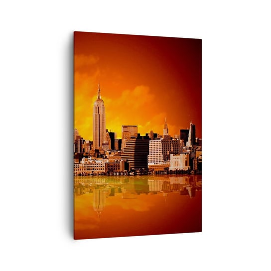 Obraz na płótnie - Panorama wielkomiejska w żólci i brązie - 70x100cm - Nowy Jork Architektura Miasto - Nowoczesny foto obraz w ramie do salonu do sypialni ARTTOR ARTTOR