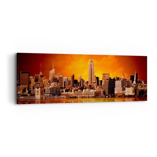 Obraz na płótnie - Panorama wielkomiejska w żólci i brązie - 90x30cm - Nowy Jork Architektura Miasto - Nowoczesny Canvas obraz do salonu do sypialni ARTTOR ARTTOR
