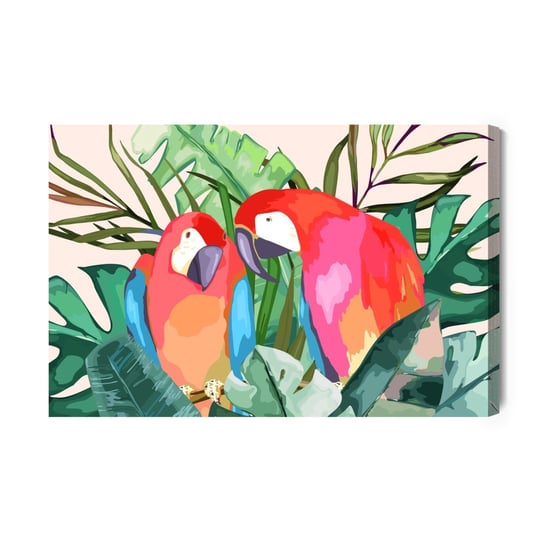 Obraz Na Płótnie Papugi I Liście Tropikalne 90x60 Inna marka