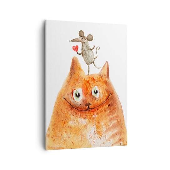 Obraz na płótnie - Paradoksy miłości - 50x70cm - Dla Dzieci Mysz Kot - Nowoczesny Canvas obraz do salonu do sypialni ARTTOR ARTTOR