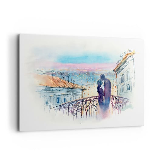 Obraz na płótnie - Paryscy kochankowie - 120x80cm - Architektura Miasto Para Zakochanych - Nowoczesny obraz na ścianę do salonu do sypialni ARTTOR ARTTOR