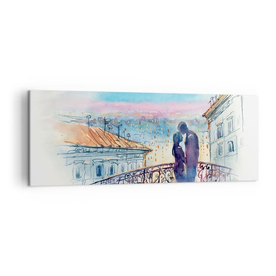 Obraz na płótnie - Paryscy kochankowie - 140x50cm - Architektura Miasto Para Zakochanych - Nowoczesny Canvas obraz do salonu do sypialni ARTTOR ARTTOR