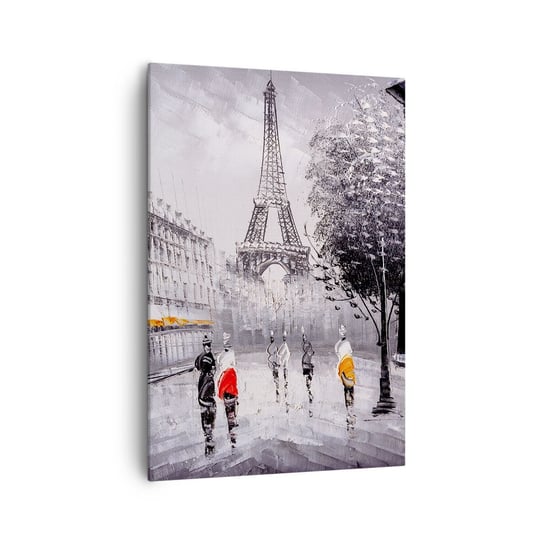 Obraz na płótnie - Paryska przechadzka - 70x100cm - Miasto Paryż Wieża Eiffla - Nowoczesny foto obraz w ramie do salonu do sypialni ARTTOR ARTTOR