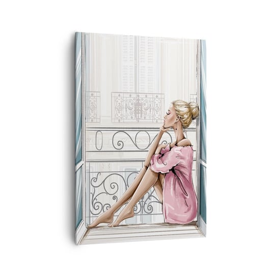 Obraz na płótnie - Paryski poranek - 70x100cm - Kobieta Modelka Architektura - Nowoczesny foto obraz w ramie do salonu do sypialni ARTTOR ARTTOR