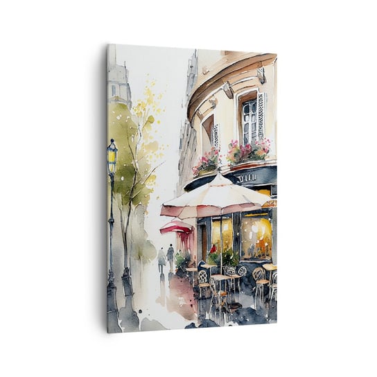 Obraz na płótnie - Paryski poranek - 80x120cm - Kawiarnia Paryż Akwarela - Nowoczesny obraz na ścianę do salonu do sypialni ARTTOR ARTTOR