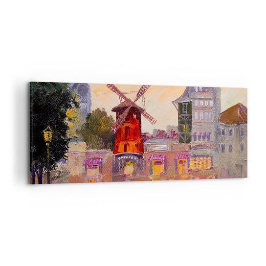 Obraz na płótnie - Paryskie ikony – Moulin Rouge - 100x40cm - Paryż Wiatrak Moulin Rouge - Nowoczesny foto obraz w ramie do salonu do sypialni ARTTOR ARTTOR