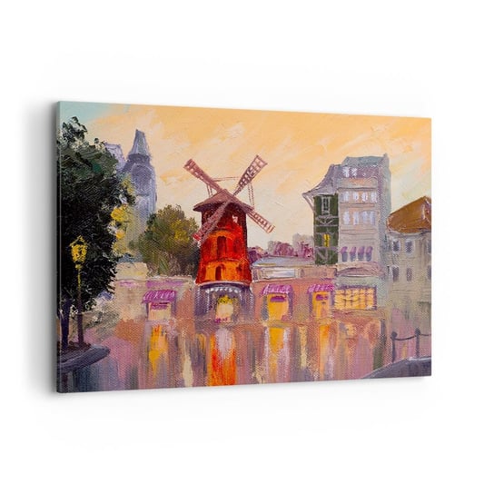Obraz na płótnie - Paryskie ikony – Moulin Rouge - 100x70cm - Paryż Wiatrak Moulin Rouge - Nowoczesny foto obraz w ramie do salonu do sypialni ARTTOR ARTTOR