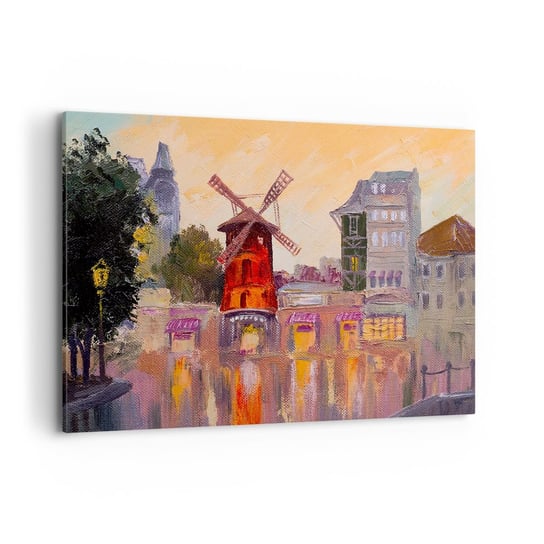 Obraz na płótnie - Paryskie ikony – Moulin Rouge - 120x80cm - Paryż Wiatrak Moulin Rouge - Nowoczesny obraz na ścianę do salonu do sypialni ARTTOR ARTTOR
