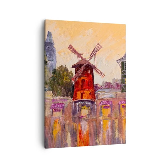 Obraz na płótnie - Paryskie ikony – Moulin Rouge - 50x70cm - Paryż Wiatrak Moulin Rouge - Nowoczesny Canvas obraz do salonu do sypialni ARTTOR ARTTOR