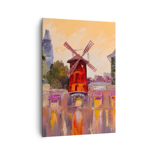 Obraz na płótnie - Paryskie ikony – Moulin Rouge - 70x100cm - Paryż Wiatrak Moulin Rouge - Nowoczesny foto obraz w ramie do salonu do sypialni ARTTOR ARTTOR