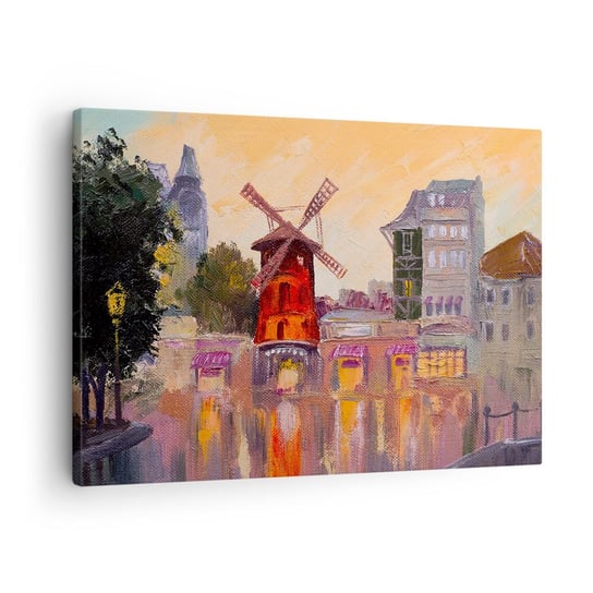 Obraz na płótnie - Paryskie ikony – Moulin Rouge - 70x50cm - Paryż Wiatrak Moulin Rouge - Nowoczesny Canvas obraz do salonu do sypialni ARTTOR ARTTOR