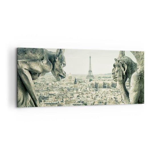 Obraz na płótnie - Paryskie pogaduchy - 100x40cm - Miasto Paryż Katedra Notre-Dame - Nowoczesny foto obraz w ramie do salonu do sypialni ARTTOR ARTTOR