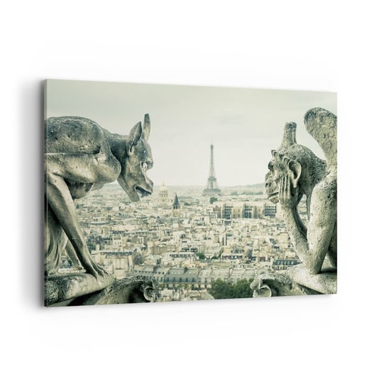Obraz na płótnie - Paryskie pogaduchy - 100x70cm - Miasto Paryż Katedra Notre-Dame - Nowoczesny foto obraz w ramie do salonu do sypialni ARTTOR ARTTOR