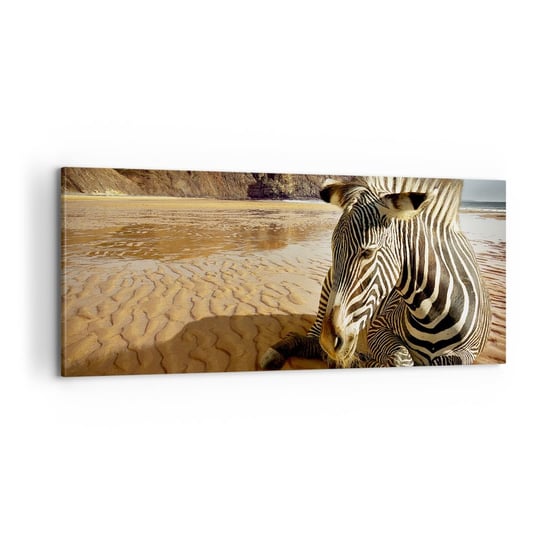 Obraz na płótnie - Pasujemy do siebie - 100x40 cm - Obraz nowoczesny - Zebra, Zwierzęta, Krajobraz, Afryka, Pustynia - AB100x40-0213 ARTTOR