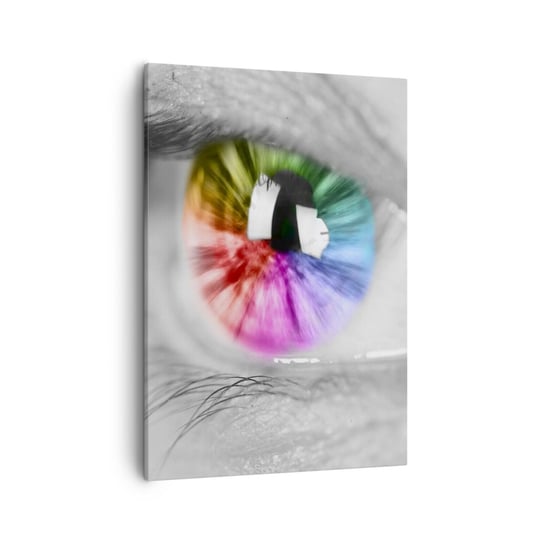 Obraz na płótnie - Patrzeć na świat kolorowo - 50x70cm - Abstrakcja Kolorowe Oko 3D - Nowoczesny Canvas obraz do salonu do sypialni ARTTOR ARTTOR