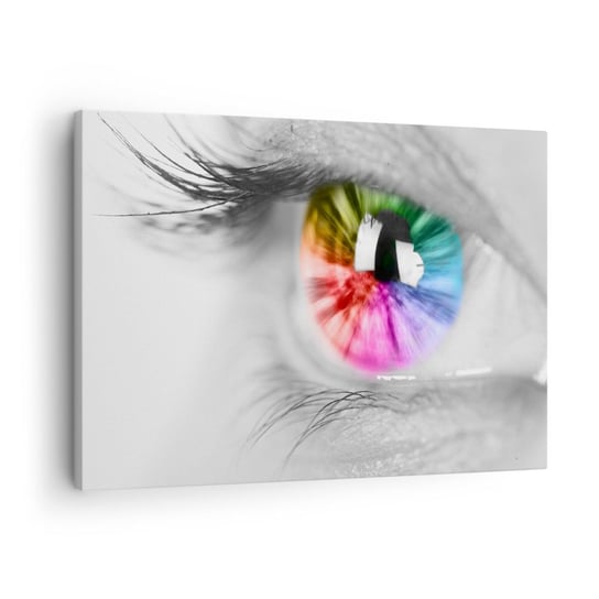 Obraz na płótnie - Patrzeć na świat kolorowo - 70x50cm - Abstrakcja Kolorowe Oko 3D - Nowoczesny Canvas obraz do salonu do sypialni ARTTOR ARTTOR