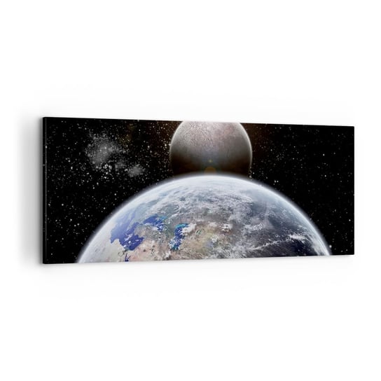Obraz na płótnie - Pejzaż kosmiczny - wschód słońca - 100x40cm - Kosmos Abstrakcja 3D - Nowoczesny foto obraz w ramie do salonu do sypialni ARTTOR ARTTOR