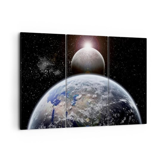 Obraz na płótnie - Pejzaż kosmiczny - wschód słońca - 105x70 cm - Obraz nowoczesny - Kosmos, Abstrakcja, 3D, Planety, Astronomia - CE105x70-0352 ARTTOR