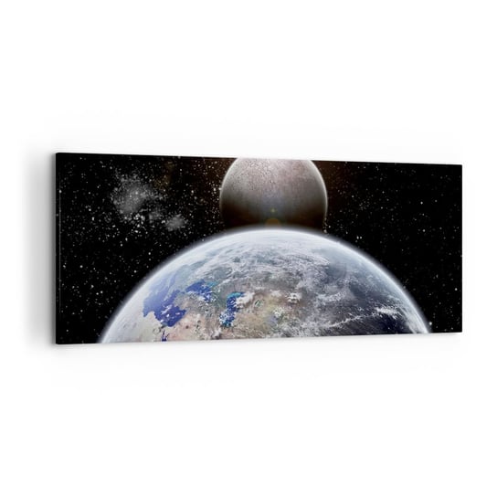 Obraz na płótnie - Pejzaż kosmiczny - wschód słońca - 120x50 cm - Obraz nowoczesny - Kosmos, Abstrakcja, 3D, Planety, Astronomia - AB120x50-0352 ARTTOR