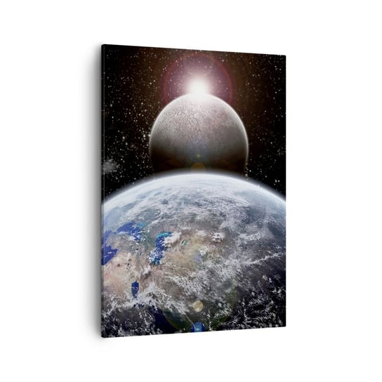 Obraz na płótnie - Pejzaż kosmiczny - wschód słońca - 50x70cm - Kosmos Abstrakcja 3D - Nowoczesny Canvas obraz do salonu do sypialni ARTTOR ARTTOR