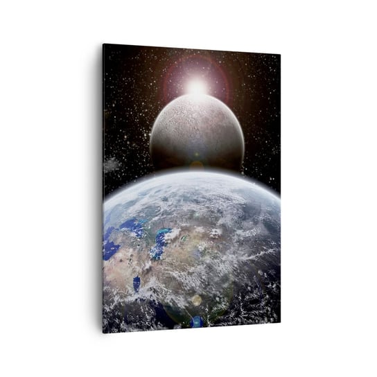 Obraz na płótnie - Pejzaż kosmiczny - wschód słońca - 70x100cm - Kosmos Abstrakcja 3D - Nowoczesny foto obraz w ramie do salonu do sypialni ARTTOR ARTTOR