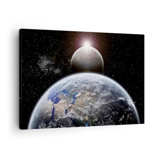 Obraz na płótnie - Pejzaż kosmiczny - wschód słońca - 70x50cm - Kosmos Abstrakcja 3D - Nowoczesny Canvas obraz do salonu do sypialni ARTTOR ARTTOR