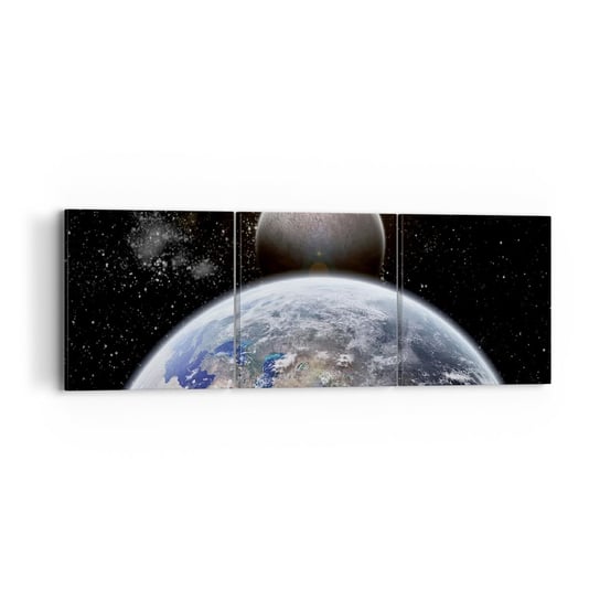 Obraz na płótnie - Pejzaż kosmiczny - wschód słońca - 90x30 cm - Obraz nowoczesny - Kosmos, Abstrakcja, 3D, Planety, Astronomia - CA90x30-0352 ARTTOR