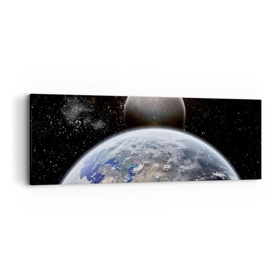 Obraz na płótnie - Pejzaż kosmiczny - wschód słońca - 90x30cm - Kosmos Abstrakcja 3D - Nowoczesny Canvas obraz do salonu do sypialni ARTTOR ARTTOR