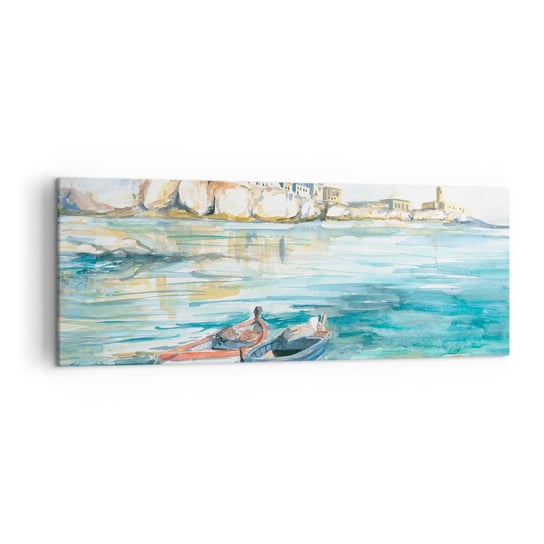 Obraz na płótnie - Pejzaż w lazurze - 140x50cm - Pejzaż Morze Łódka - Nowoczesny Canvas obraz do salonu do sypialni ARTTOR ARTTOR