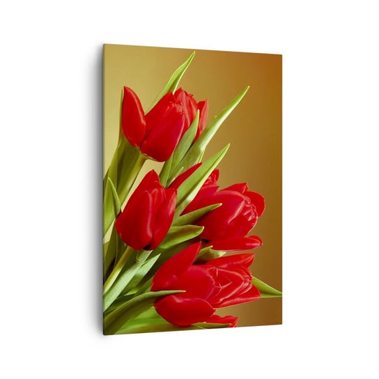 Obraz na płótnie - Pęk wiosennej radości - 70x100cm - Kwiaty Tulipany Bukiet Kwiatów - Nowoczesny foto obraz w ramie do salonu do sypialni ARTTOR ARTTOR
