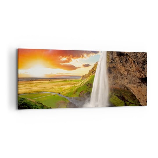 Obraz na płótnie - Pełnia islandzkiego lata - 120x50cm - Krajobraz Wodospad Islandia - Nowoczesny obraz na ścianę do salonu do sypialni ARTTOR ARTTOR