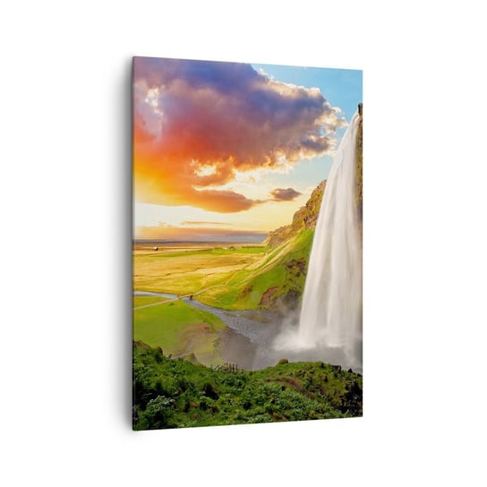 Obraz na płótnie - Pełnia islandzkiego lata - 70x100cm - Krajobraz Wodospad Islandia - Nowoczesny foto obraz w ramie do salonu do sypialni ARTTOR ARTTOR