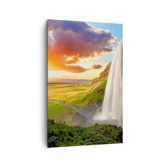 Obraz na płótnie - Pełnia islandzkiego lata - 80x120cm - Krajobraz Wodospad Islandia - Nowoczesny obraz na ścianę do salonu do sypialni ARTTOR ARTTOR
