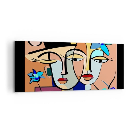 Obraz na płótnie - Picassowskie randez vous - 100x40cm - Twarze Nowoczesny Kubizm - Nowoczesny foto obraz w ramie do salonu do sypialni ARTTOR ARTTOR
