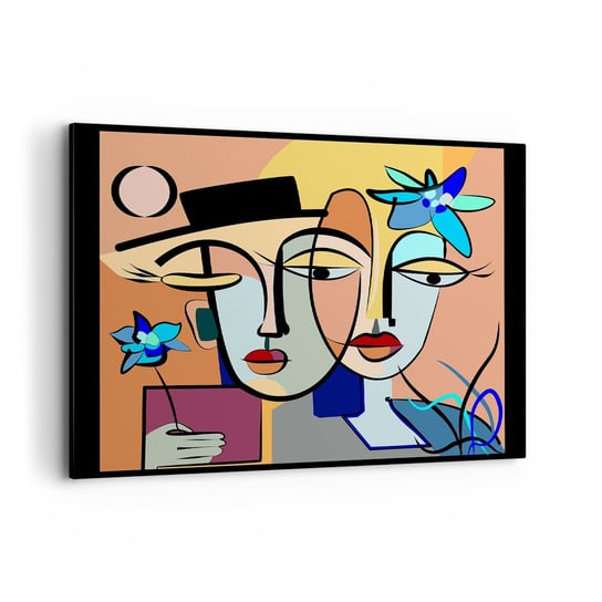 Obraz na płótnie - Picassowskie randez vous - 100x70cm - Twarze Nowoczesny Kubizm - Nowoczesny foto obraz w ramie do salonu do sypialni ARTTOR ARTTOR